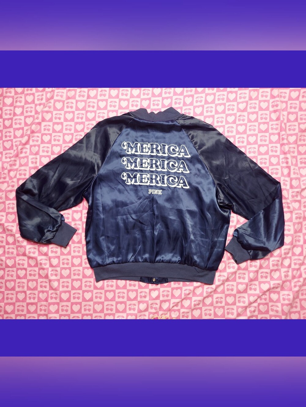 Blue Victorias Secret Satin Bomber Jacket Merica Merica Merica